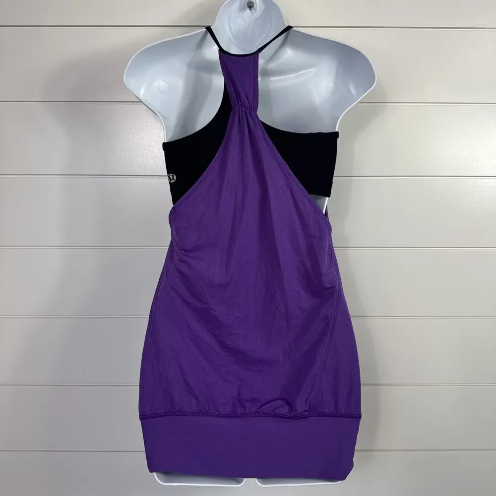 Lululemon No Limits Tank Top w/ Sport Bra Purple Black sz 4
